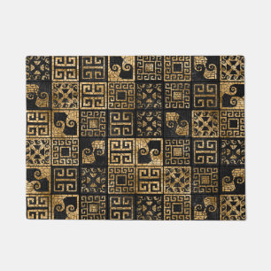 Greek Broken Tile Mosaic Black and gold Doormat