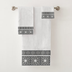 Greek Broken Tile Mosaic Black Marble Bath Towel Set
