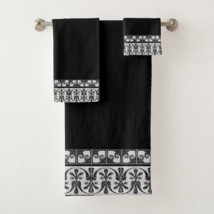 Greek Broken Tile Mosaic Black Marble Bath Towel Set