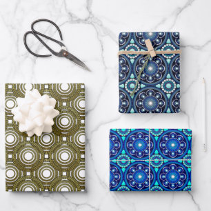 Greek Circular Motif Stylish Elegant  Royal Blue Wrapping Paper Sheet