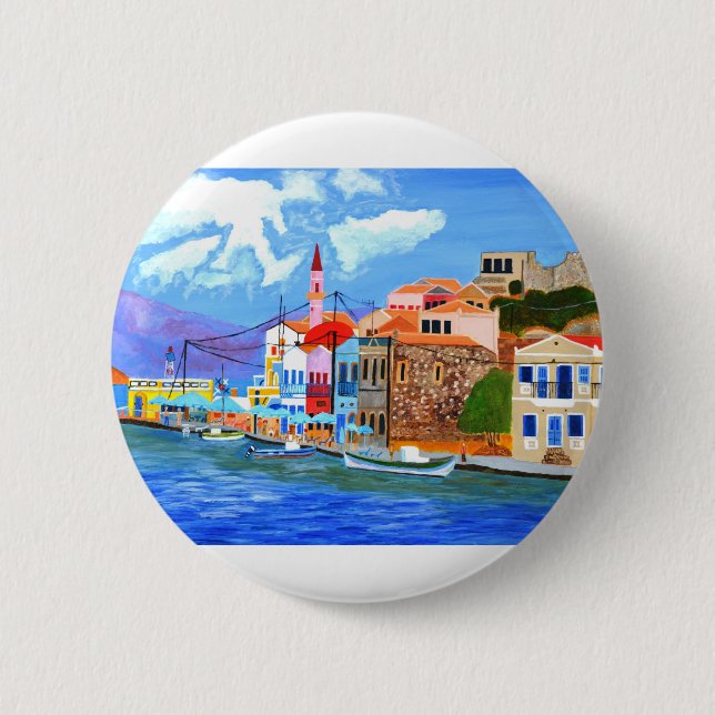 Greek coast 2 inch round button (Front)