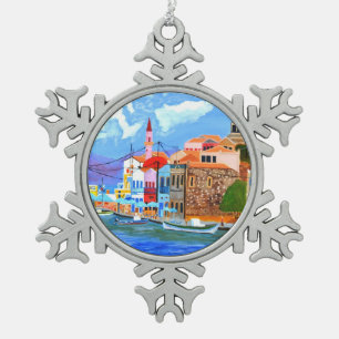 Greek Coast  Snowflake Pewter Christmas Ornament
