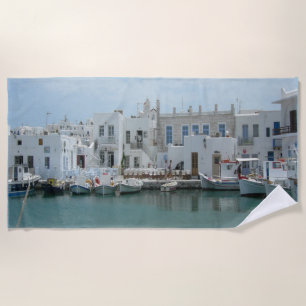 Greek Cyclades Fishing Village Beach Towel
