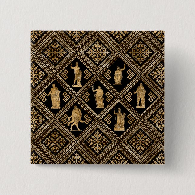 Greek Deities and Meander Key ornament 2 Inch Square Button (Front)