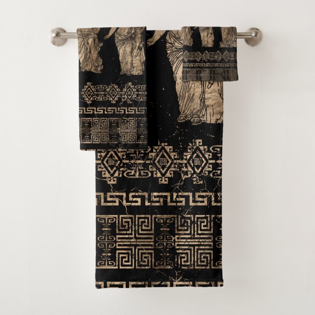 Greek Deities  and Meander key ornament Bath Towel Set (Insitu)