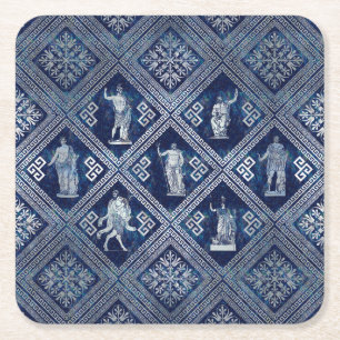 Greek Deities and Meander Key ornament Square Paper Coaster