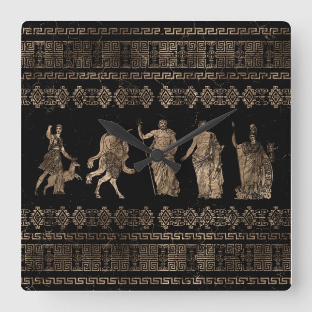 Greek Deities and Meander key ornament Square Wall Clock (Front)