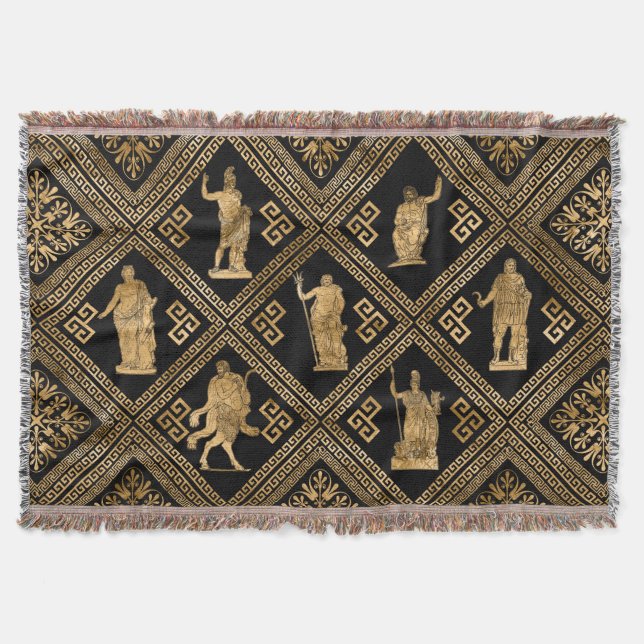 Greek Deities and Meander Key ornament Throw Blanket (Front)