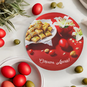 Greek Easter Baklava With Eggs And Lilies Invite Paper Plate