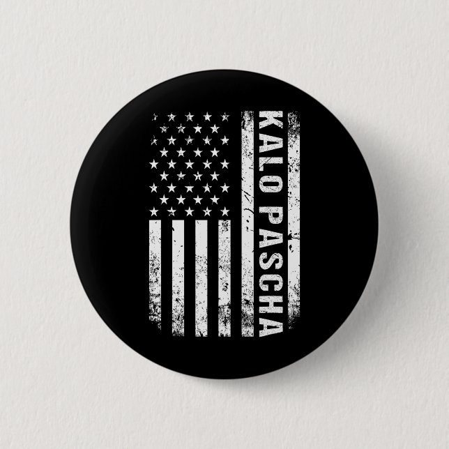Greek Easter Kalo Pascha Retro Us Flag Greek Ameri 2 Inch Round Button (Front)