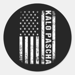 Greek Easter Kalo Pascha Retro Us Flag Greek Ameri Classic Round Sticker