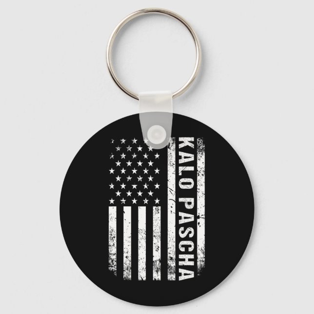 Greek Easter Kalo Pascha Retro Us Flag Greek Ameri Keychain (Front)
