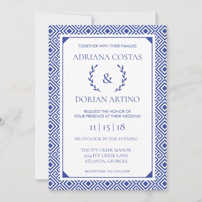 Greek Elegance Wedding Invitation, Blue Invitation (Front)