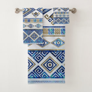 Greek Evil Eye and Meander Key Ornament Bath Towel Set