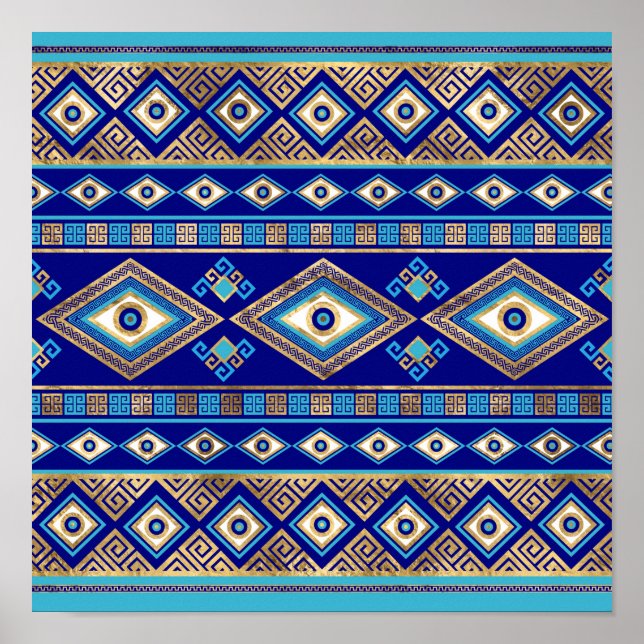 Greek Evil Eye and Meander Key Ornament Poster (Front)