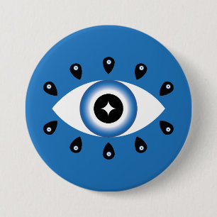 Greek Evil Eye Blue Black White 3 Inch Round Button