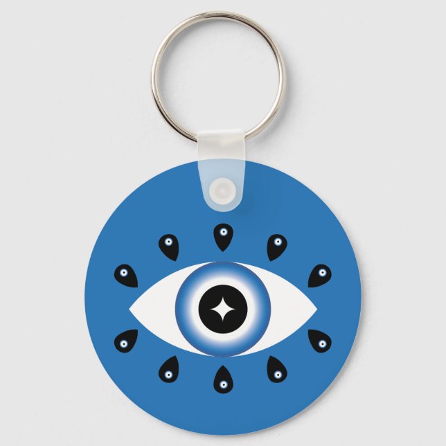 Greek Evil Eye Blue Black White Keychain (Front)