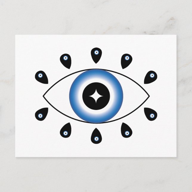 Greek Evil Eye Blue Black White Postcard (Front)