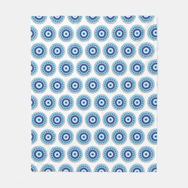 Greek Evil Eye Blue White Fleece Blanket (Front)
