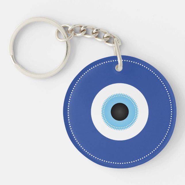 Greek Evil Eye Blue White Keychain (Front)
