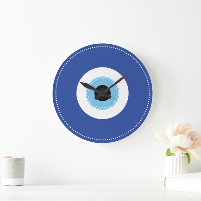 Greek Evil Eye Blue White Large Clock (Home)