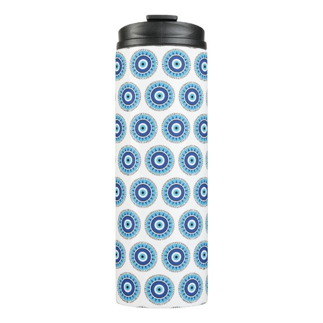 Greek Evil Eye Blue White Thermal Tumbler (Front)