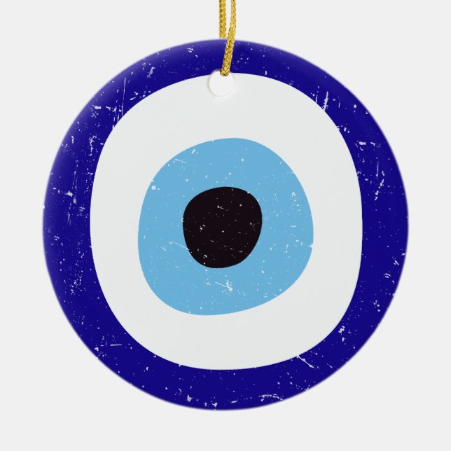 Greek Evil Eye Distressed Design Ceramic Ornament (Front)