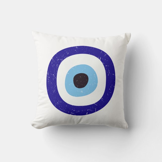 Greek Evil Eye Distressed Design Throw Pillow (Front)