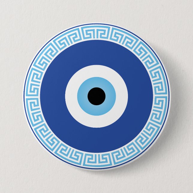 Greek Evil Eye In Greek Key 3 Inch Round Button (Front)