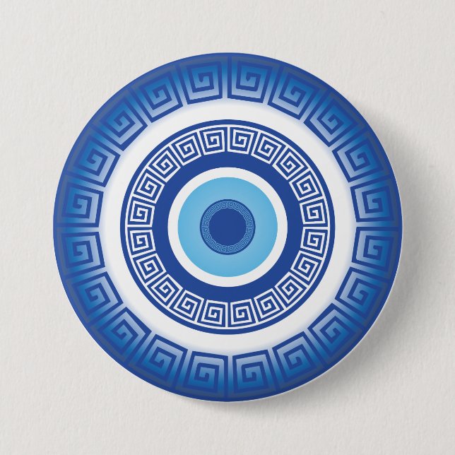 Greek Evil Eye In Greek Key 3 Inch Round Button (Front)