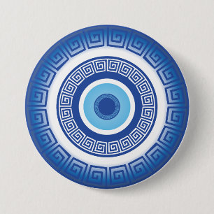 Greek Evil Eye In Greek Key 3 Inch Round Button