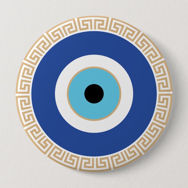 Greek Evil Eye In Greek Key 4 Inch Round Button (Front)