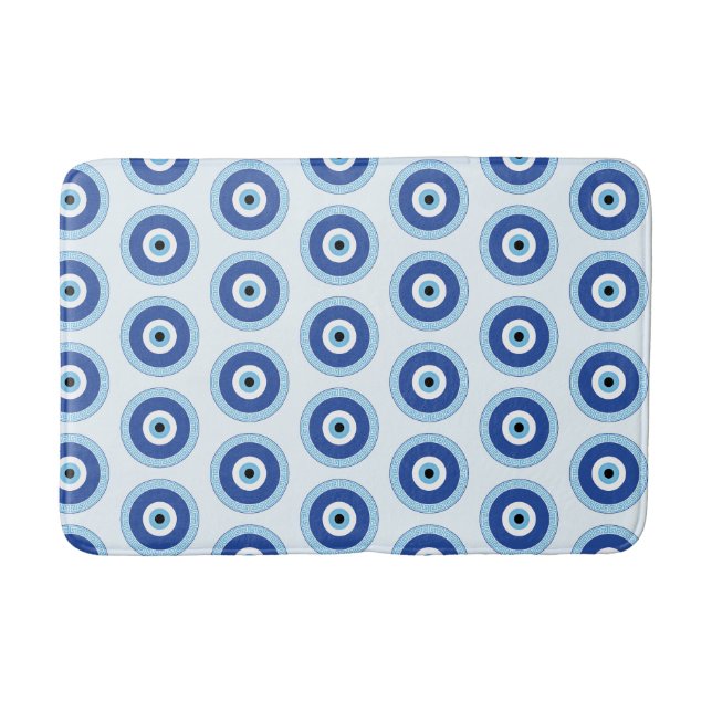 Greek Evil Eye In Greek Key Bath Mat (Front)