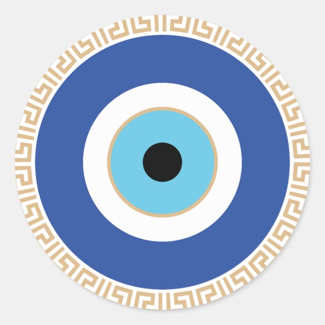 Greek Evil Eye In Greek Key Classic Round Sticker (Front)