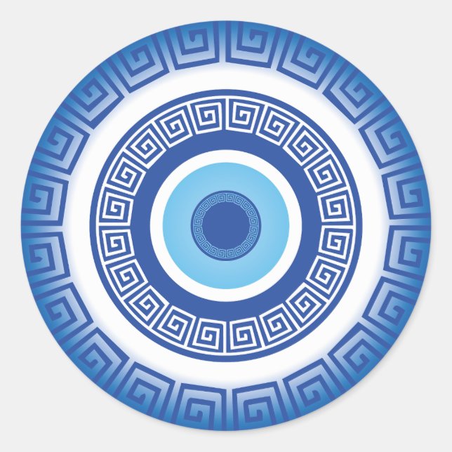 Greek Evil Eye In Greek Key Classic Round Sticker (Front)