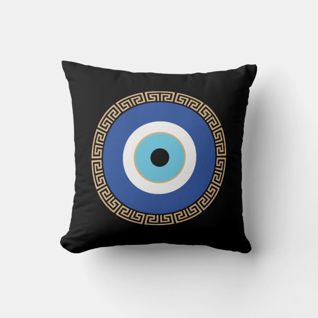 Greek Evil Eye In Greek Key Throw Pillow (Front)