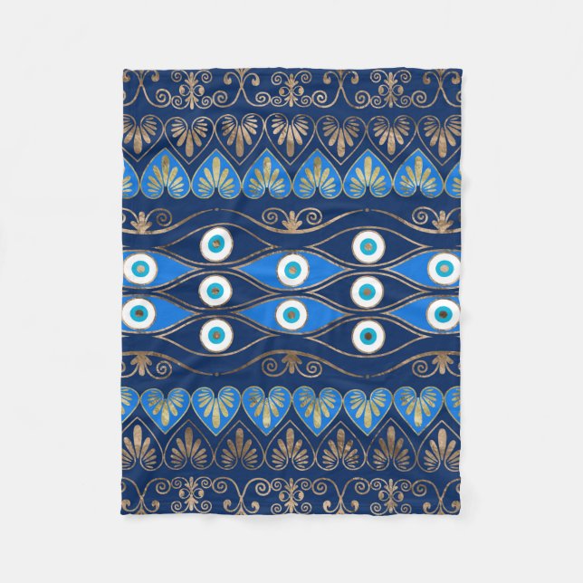 Greek Evil Eye ornament Fleece Blanket (Front)
