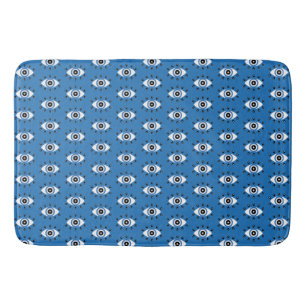 Greek Evil Eye Pattern Blue Black White Bath Mat