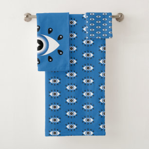 Greek Evil Eye Pattern Blue Black White Bath Towel Set