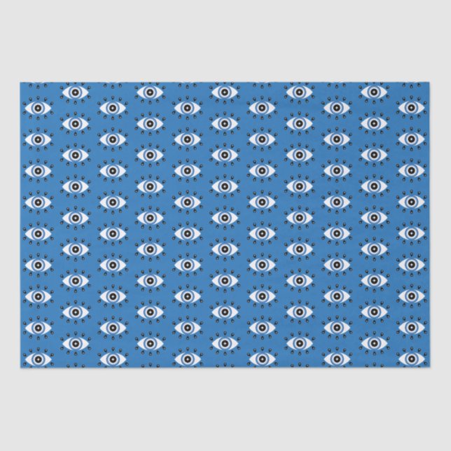 Greek Evil Eye Pattern Blue Black White Tissue Paper (Front)