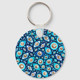 Greek Evil Eye pattern Blues and Gold #2 Keychain