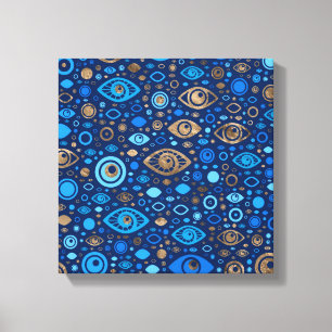 Greek Evil Eye pattern Blues and Gold Canvas Print