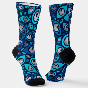 Greek Evil Eye pattern Blues and Silver Socks