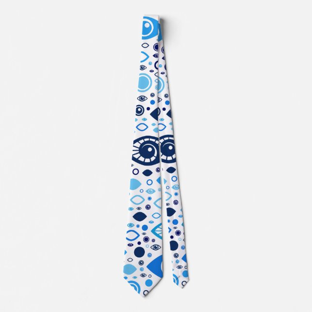 Greek Evil Eye pattern Blues and white Tie (Front)
