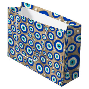 Greek Evil Eye pattern pastel gold background Large Gift Bag