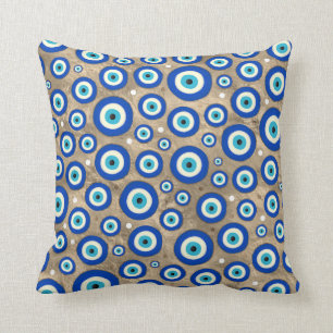 Greek Evil Eye pattern pastel gold background Throw Pillow