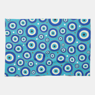 Greek Evil Eye pattern with golden accents Kitchen Towel
