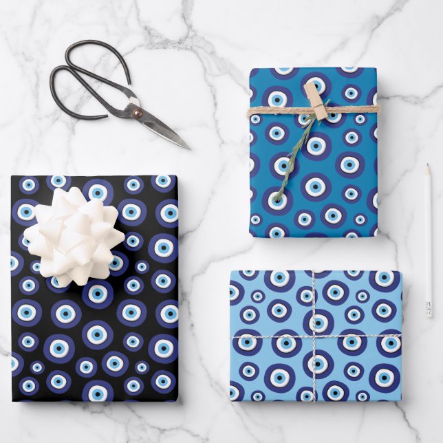 Greek Evil Eye Pattern Wrapping Paper Sheets (Front)