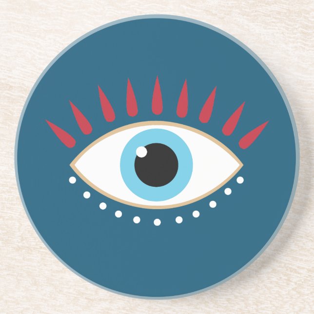 Greek Evil Eye Red Eyelashes Coaster (Front)
