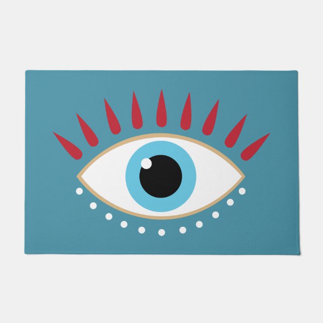 Greek Evil Eye Red Eyelashes Doormat (Front)
